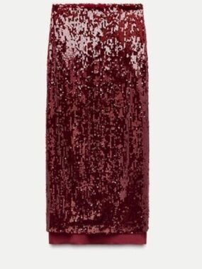 ZARA WOMANS HIGH-WAIST ZW COLLECTION SEQUIN MIDI SKIRT NWT SZ S